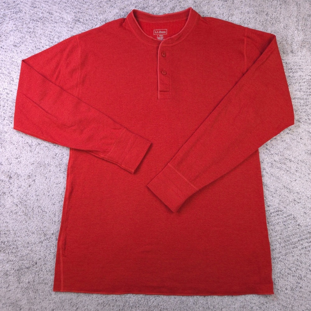 LL Bean Mens River Driver Henley Shirt LT Tall Orange Wool Blend Thermal 133832